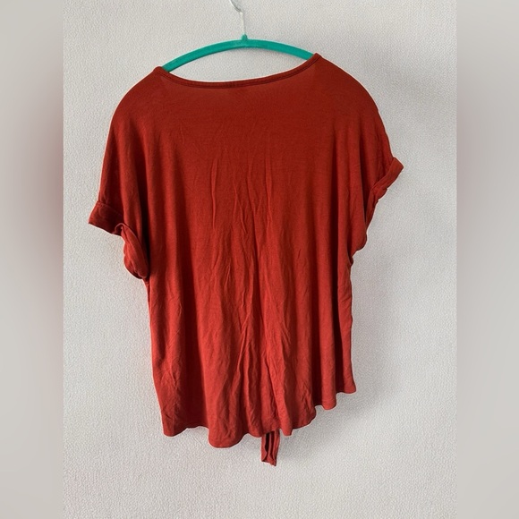 Flowy Burnt Orange Cut Out Shoulder Hi-Low Shirt - Picture 2 of 6